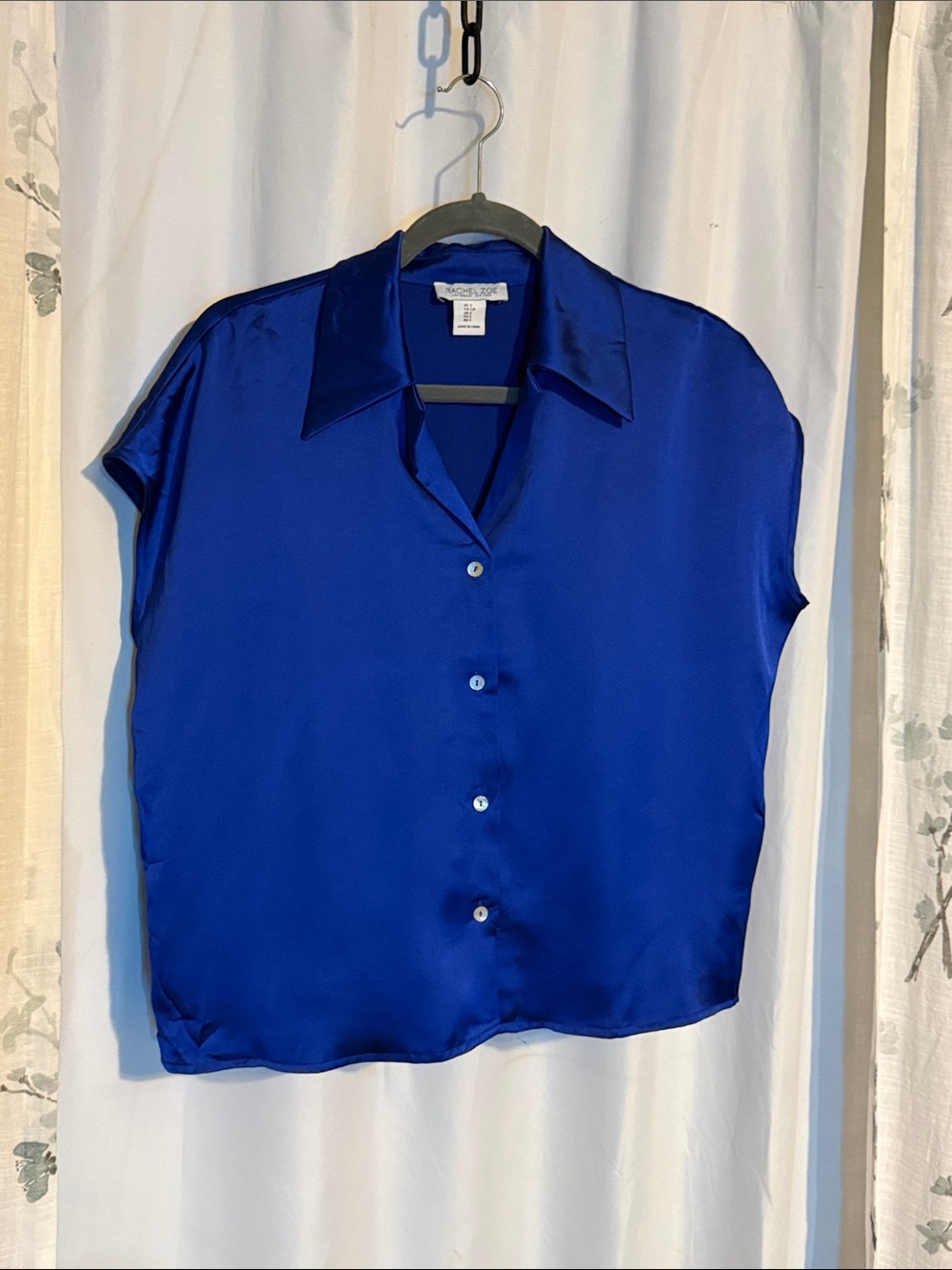 Lafayette 148 New York Cobalt Blue Satin Button-Down Blouse